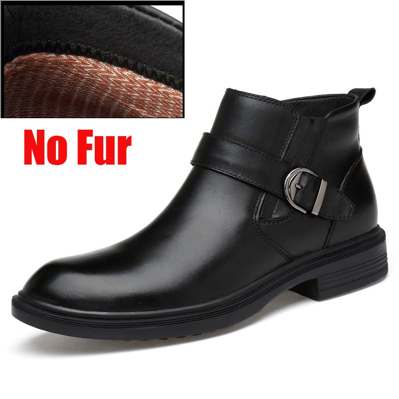 Autumn Winter Snow Boots Genuine Leather Men Boots Fashion Casual High Top Zip Ankle Boots Shoes Men Career Work Boots Man-Black No Fur