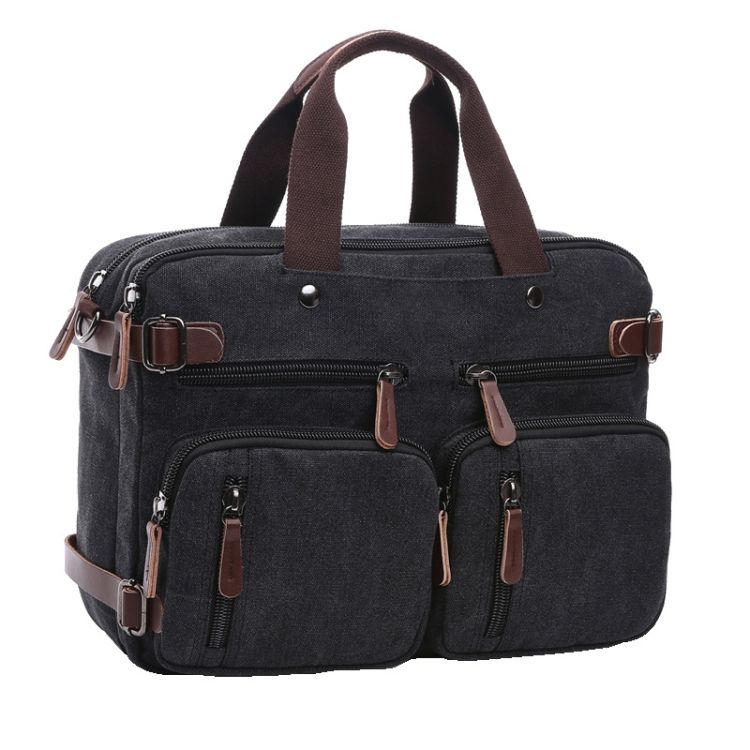 Canvas Business Briefcase Computer Bag, Color: Black Large