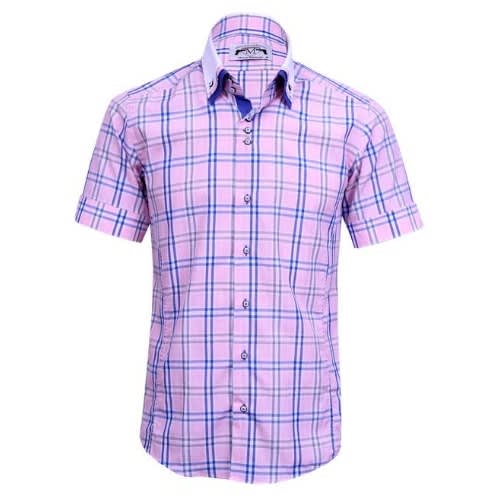 Double Collar Striped Short Sleeve Shirt - Multi-colored-msht-4142