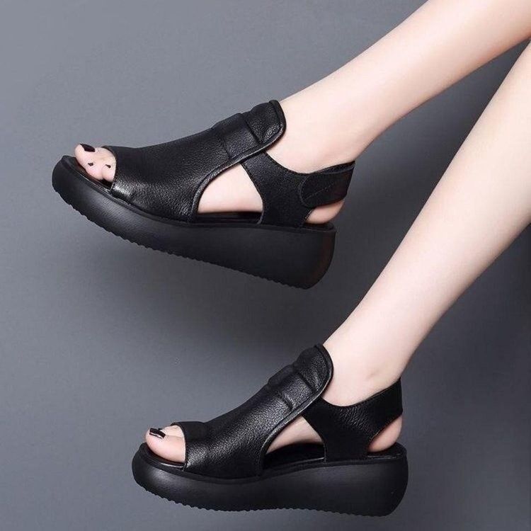 Ladies High Block Heel Back Zip Sandals