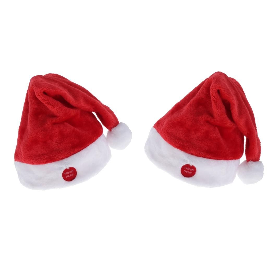 2Pcs Electric Santa Hat Christmas Hat Plush Toy Gifts For Holiday