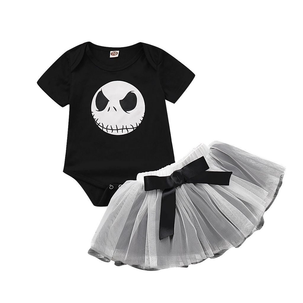 Newborn Baby Girl Halloween Short Sleeve Bodysuit+Skirt