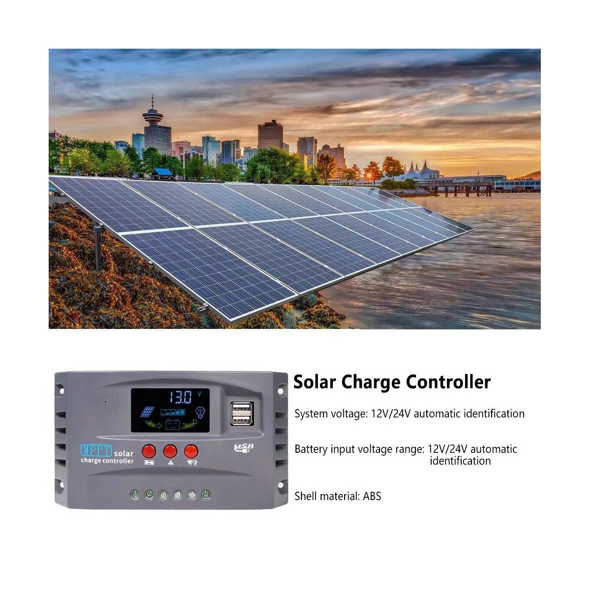 12V 24V MPPT Solar Charging Controller Smart Display Dual USB Voltage Stabilizing Controller Protection20A