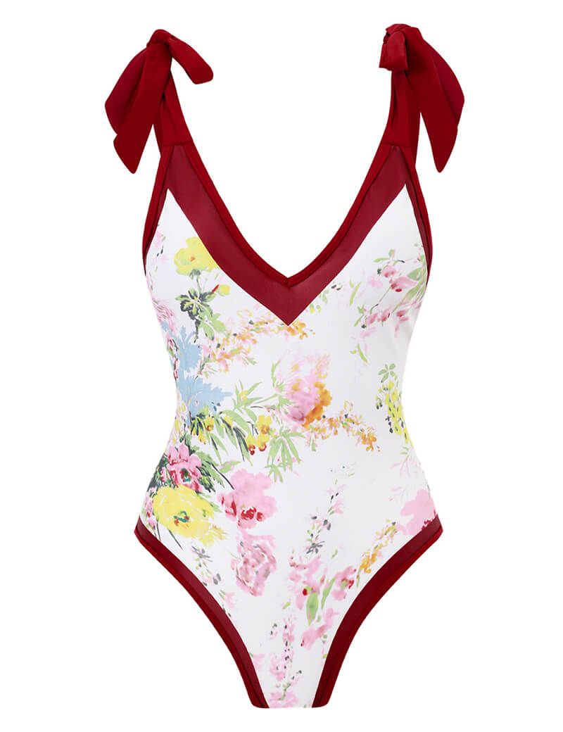Women's Floral One Piece Swimsuits Backless Bathing Suits