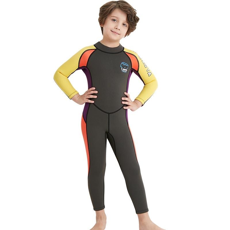 Winter 2.5MM Neoprene Children Boys Wetsuit One Piece Swimwear Thick Warm Diving Snorkeling Wet Suit Surfing Bathing Suit Swimsuit Sunscreen - Green