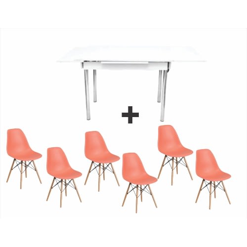 Esrum Extendable Dining Table With 6 Armless Eames Chair