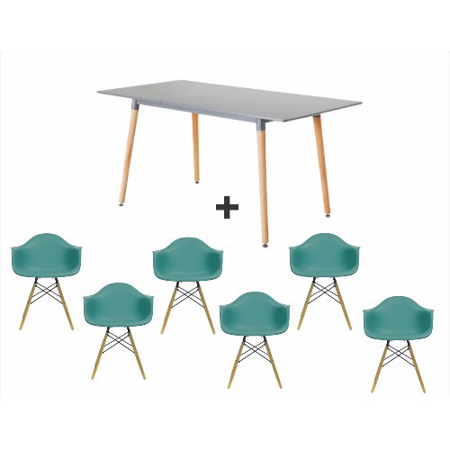 Hygena Charlie Dining Table + 6 Eames Chair Blue - Arm Rest