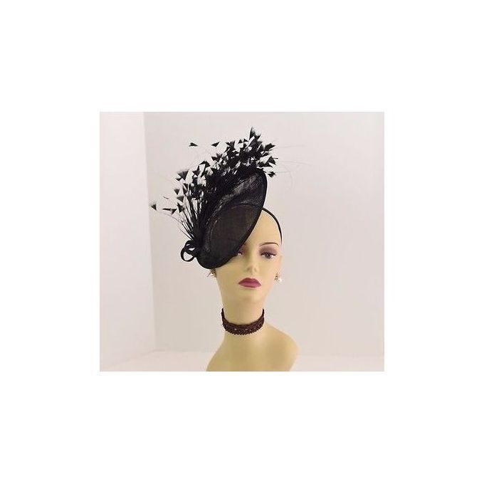 Exclusively Embellished Black Fascinator With Feathers