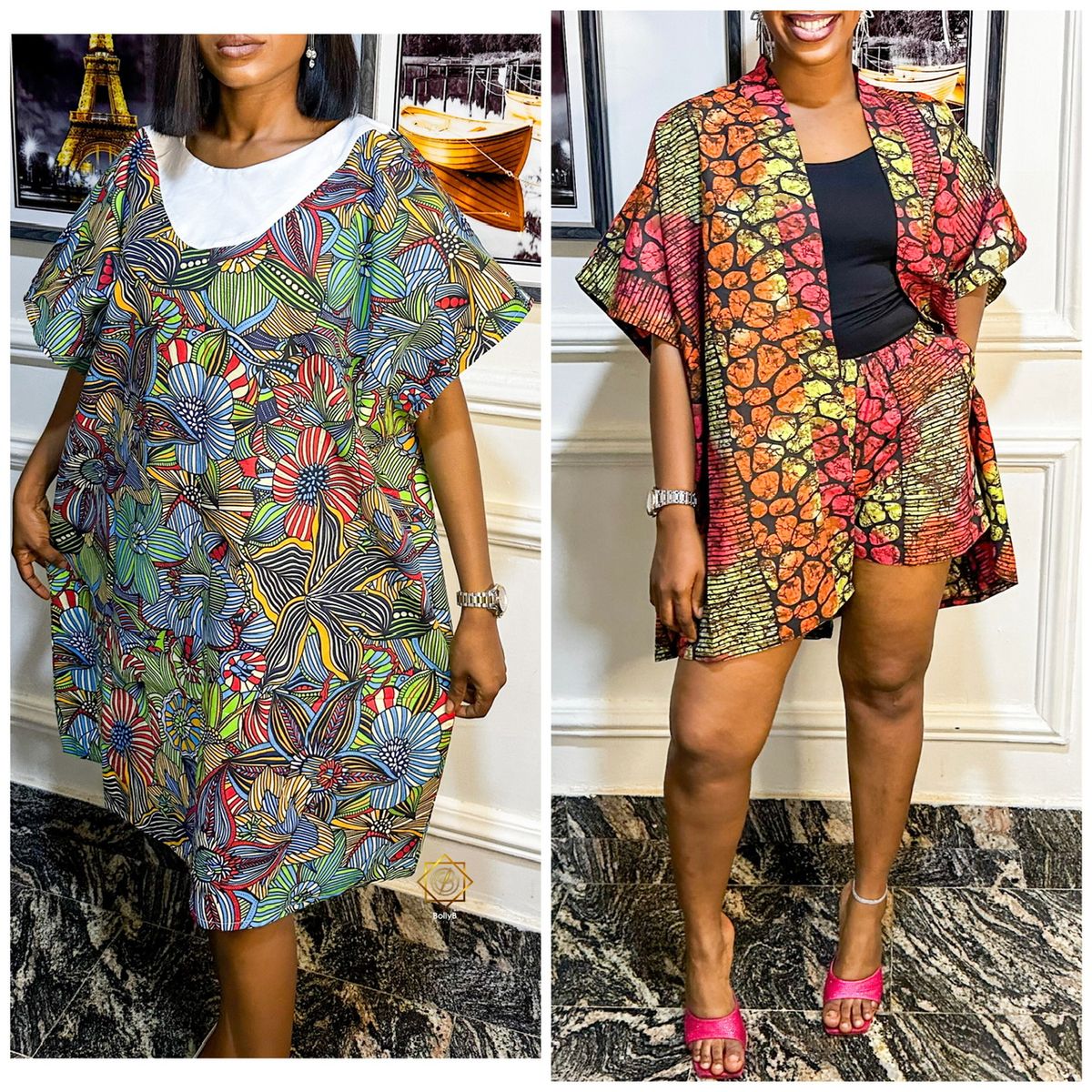 2in1 Ankara Bubu, Kimono&short- Multicolour