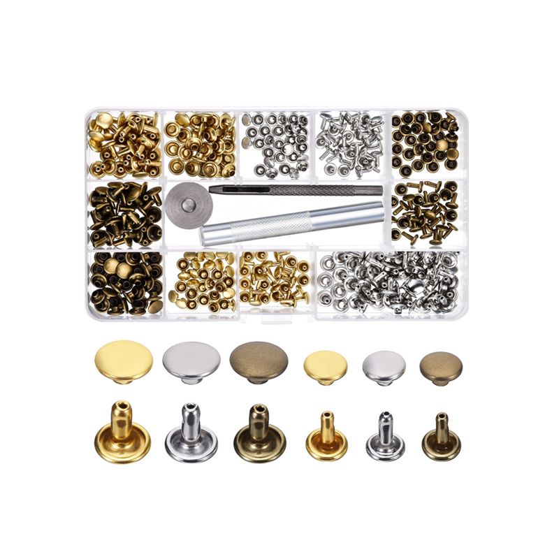 180 Piece Leather Rivets Double Cap Rivet Tubular Metal Studs With 3 Tools