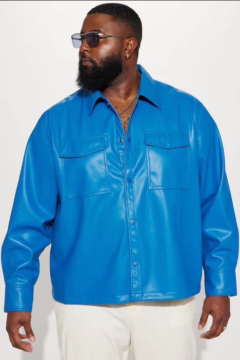 Night Out Faux Leather Shacket Top Only - Blue