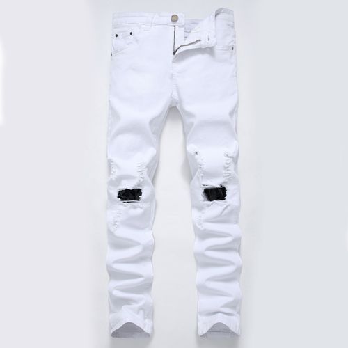 Men's Fashion Casual Ripped Trend Denim Trousers Men-White