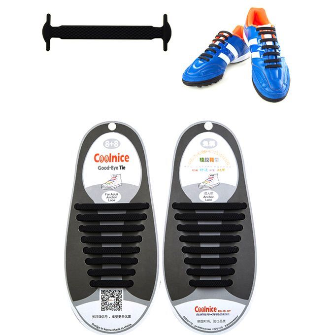 1 Set Black NO-TIE Silicone Shoelaces Sneakers Running Jogging Black