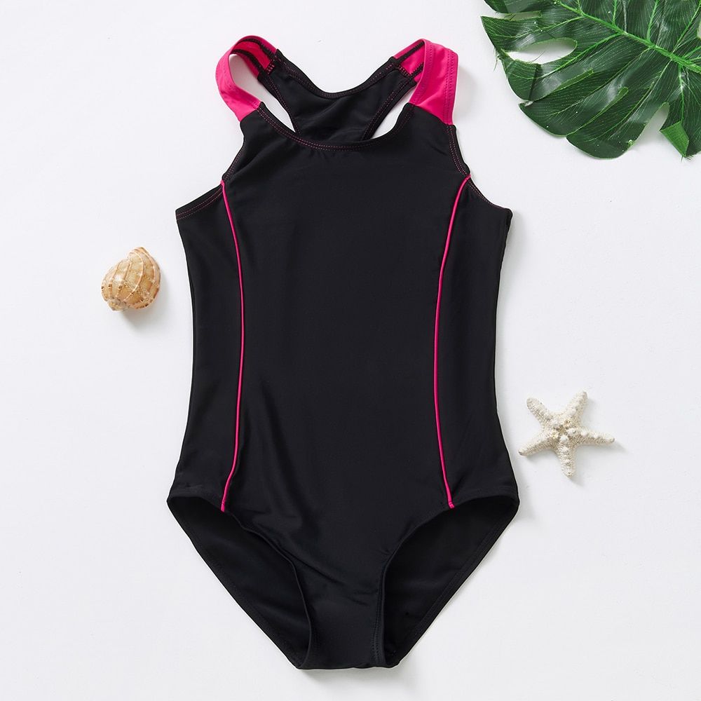 Teenager Girls Swimsuit One Piece Girls Training Swimwear Swimsuit Kids Girl Children Beach Wear  Black