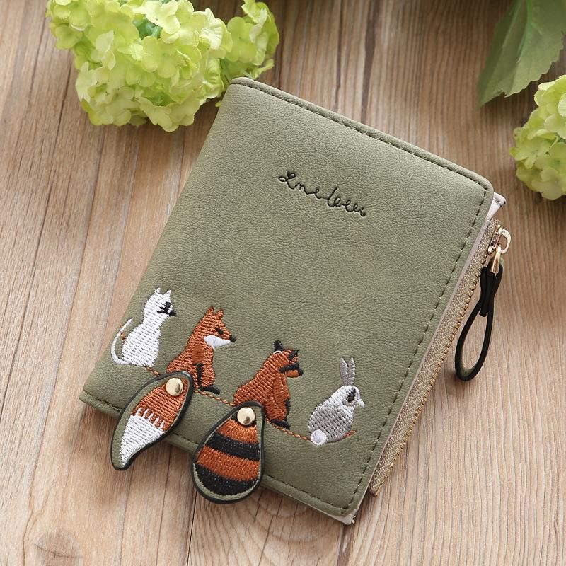 New female short student wallet Korean version cute small fresh folding mini trendy personalized coin purse Dark green