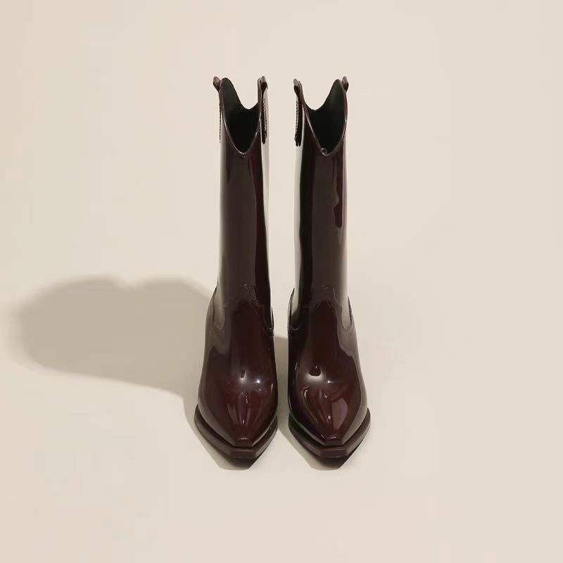 Pointed Rain Boots, Anti-skid, Waterproof,  High Fashion-Red Brown