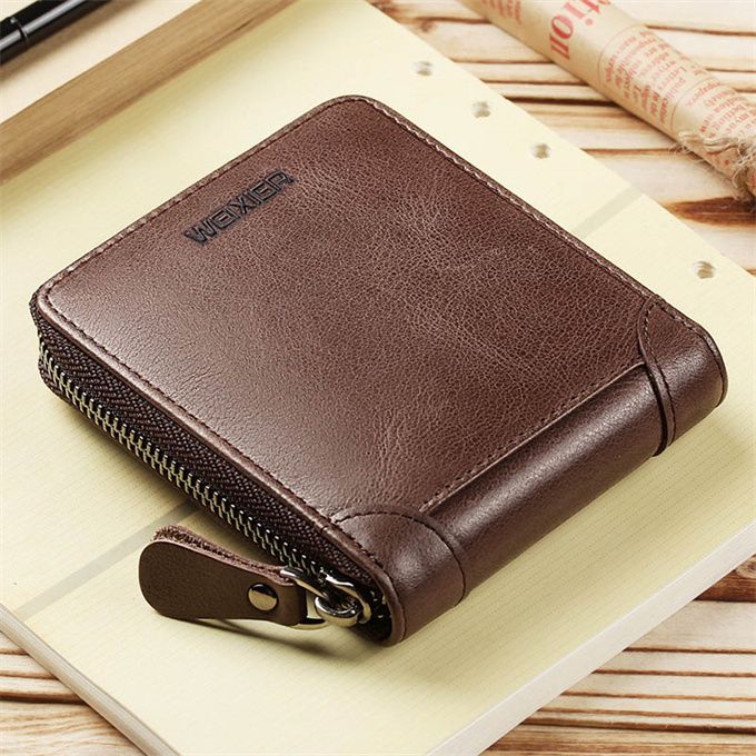 Men Leather Wallet Portable Short Wallet Men-Dark Brown