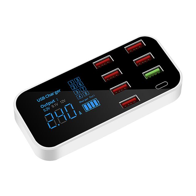 A9s 8 Port Car Charger With Led Display Type-C Qc3.0 Quick