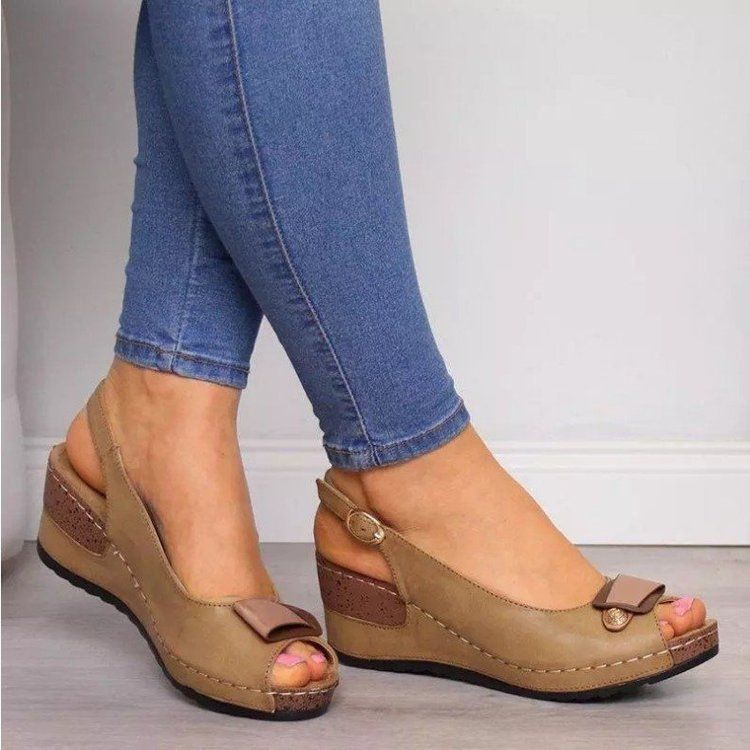 Summer Women's Shoes New Fish Mouth Sandals Buckle Wedge Women's Sandals Fashion Casual Women's Shoes