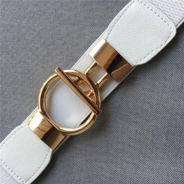 Belts For Women Black Waist Elastic Ladies Band Round Buckle Decoration Coat Sweater Fashion Dress Rice White(#style 25)