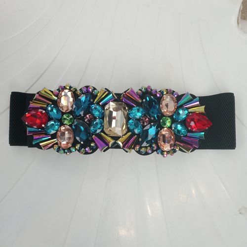 Ladies Stylish Beaded Crystal Wide Waist Band Belt