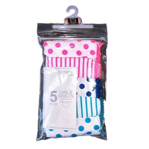 5 Pack Cotton Briefs For Girls Poker Dot