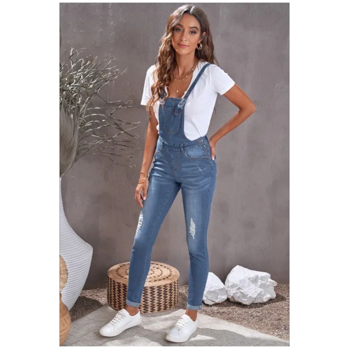 Mfed Light Blue Distressed Skinny Denim Overall