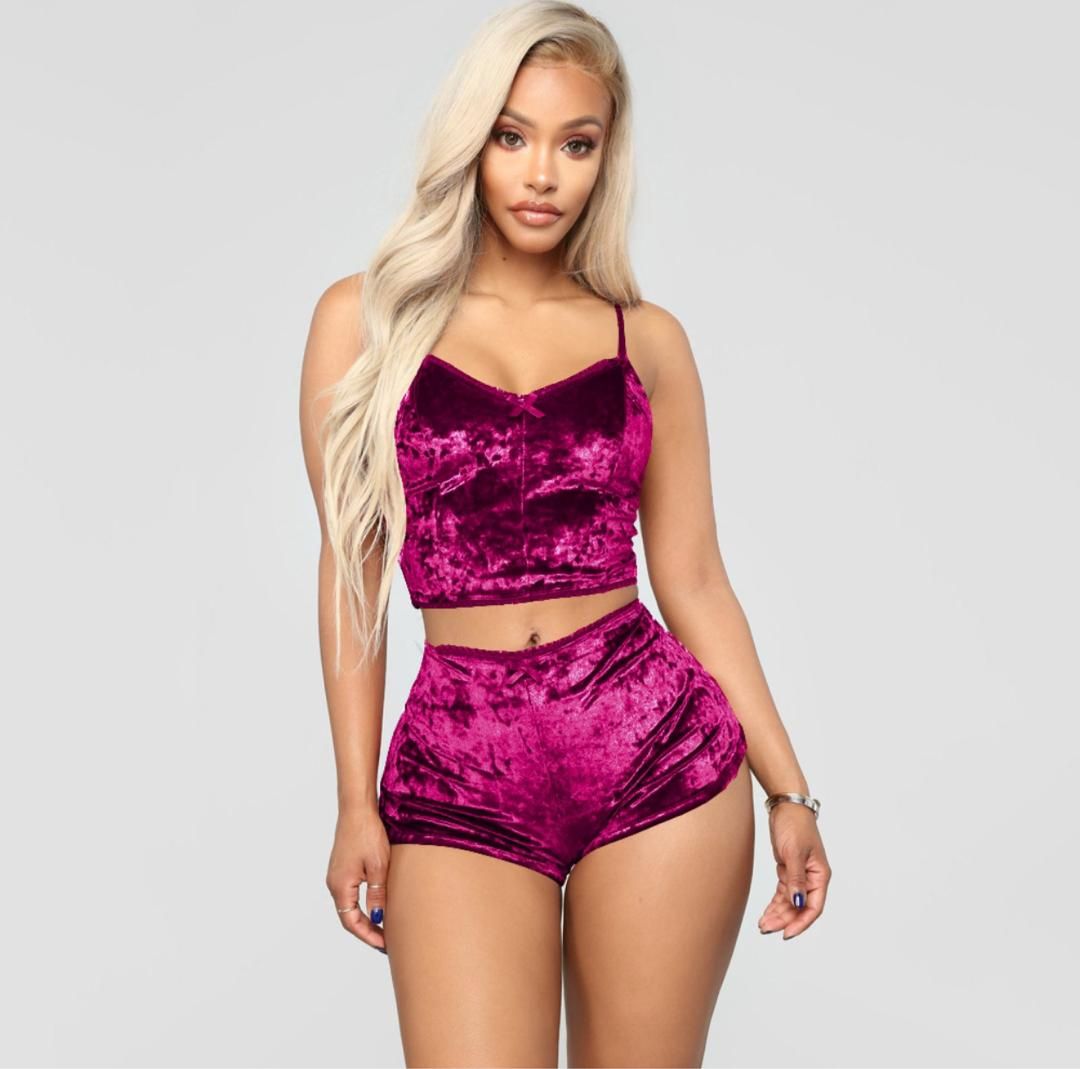 Women Hot Sexy Satin Night Sleep Wear Set -magenta