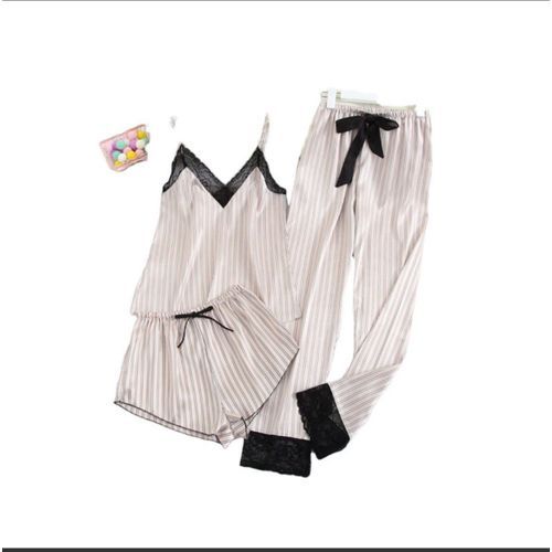 Women's 3Piece Sexy Girls Sleepwear Striped Loungewear Nightwear