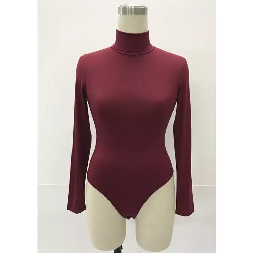 Womens Turtle Neck Lycra Body Suit -Burgundy