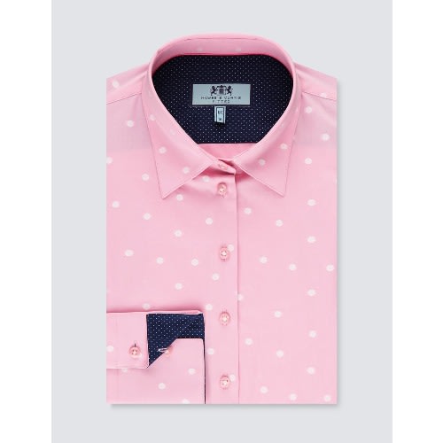 Women's Dobby Spots Fitted Shirt - Light Pink & White