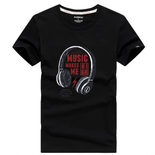 Music Print T-shirt- Black