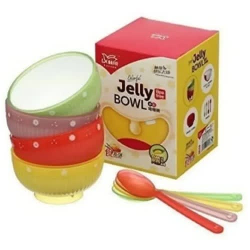 Jelly Bowls With Plastic Spoons - Multicolor - 4 Pieces