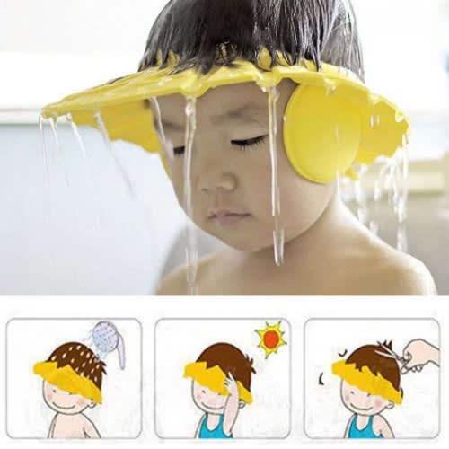 Adjustable Kids And Baby Shower Cap With Ear Cover - Yellow
