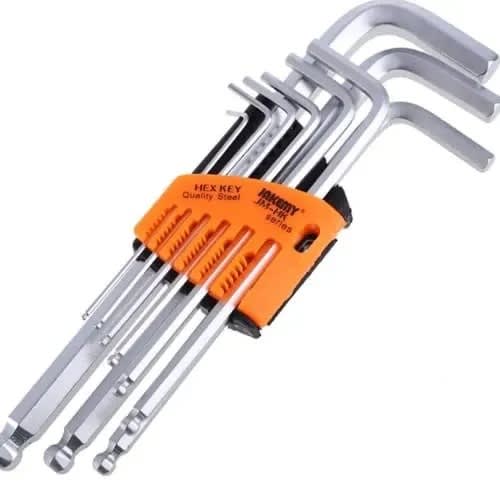 Metal Inner Hex Allen Key (ball Ended) Wrench Set - 9 Pcs - Silver Tone