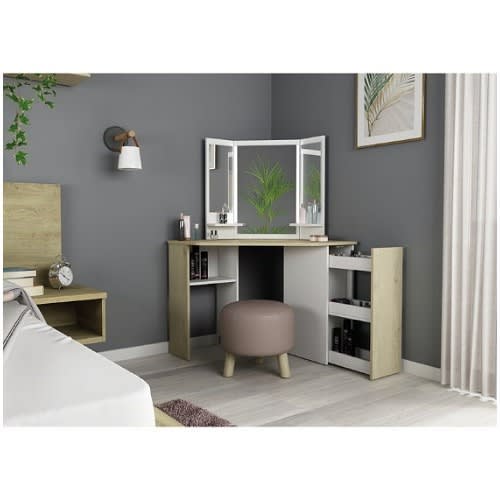 Buf Dressing Table With Mirror - Natural Oak & White