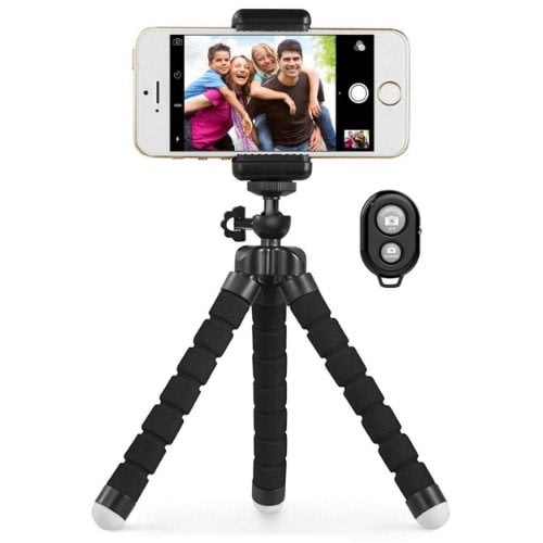 Flexible Sponge Octopus Tripod Stand + Phone Holder Clip + Bluetooth Remote Shutter