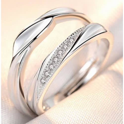 Adjustable Wedding Ring Set - Silver