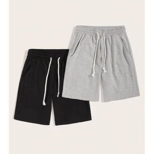 2 Plain Grey And Black Shorts For Men-