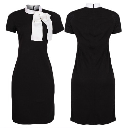 White Bow Necktie  Dress - Black
