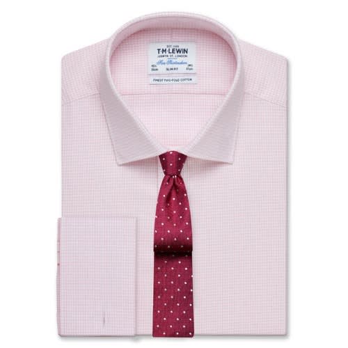 Slim Fit Pink Dogtooth Basket Weave Shirt – Double Cuff