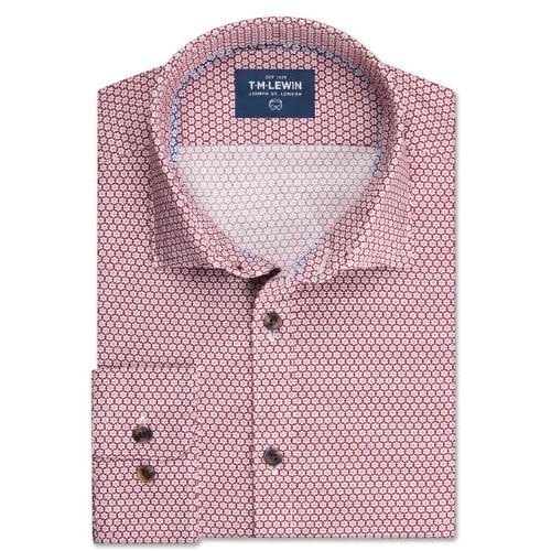 Floral Slim Fit Red Single Cuff Shirt