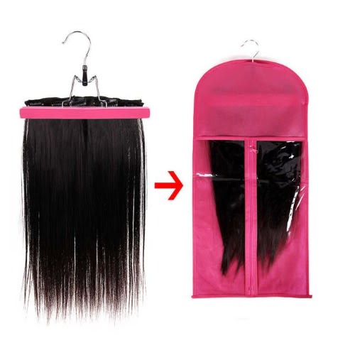 Wig Storage Bag With Zipper & Hanger- Pink