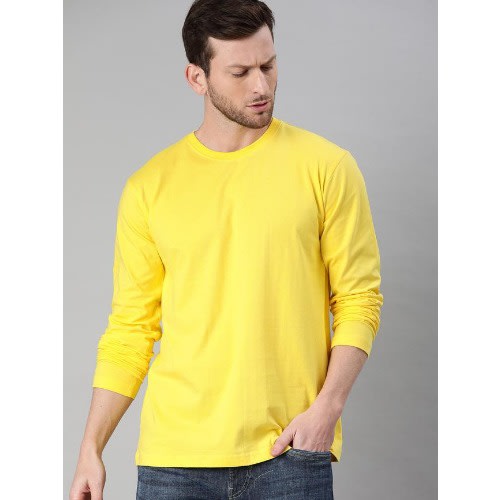 Men's Plain Round Neck T-shirt - Yellow
