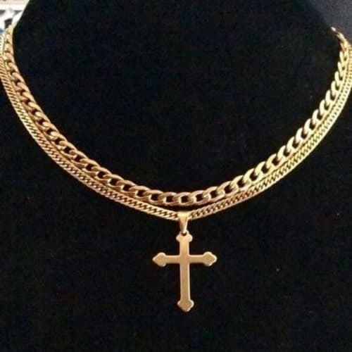 Cuban Chain With Cross Pendant - Gold