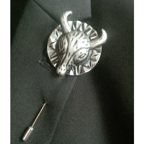 Bull Head Lapel Pin- Silver and Black