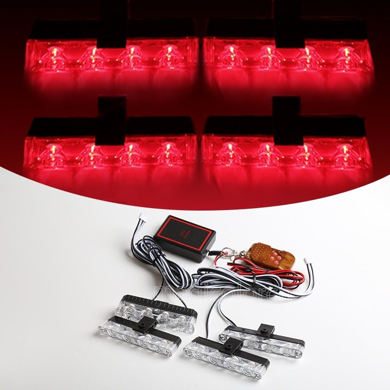 Grill Car Police LED Light Strobe Red Blue Emergency  Remote Wireless Control Flash Signal Fireman