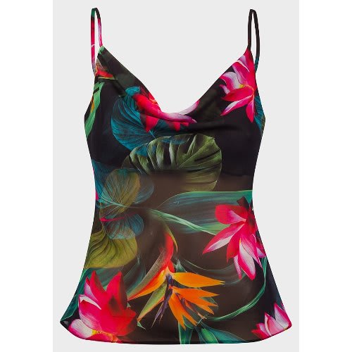 Ladies Cowl Neckline Light Chiffon Floral Camisole