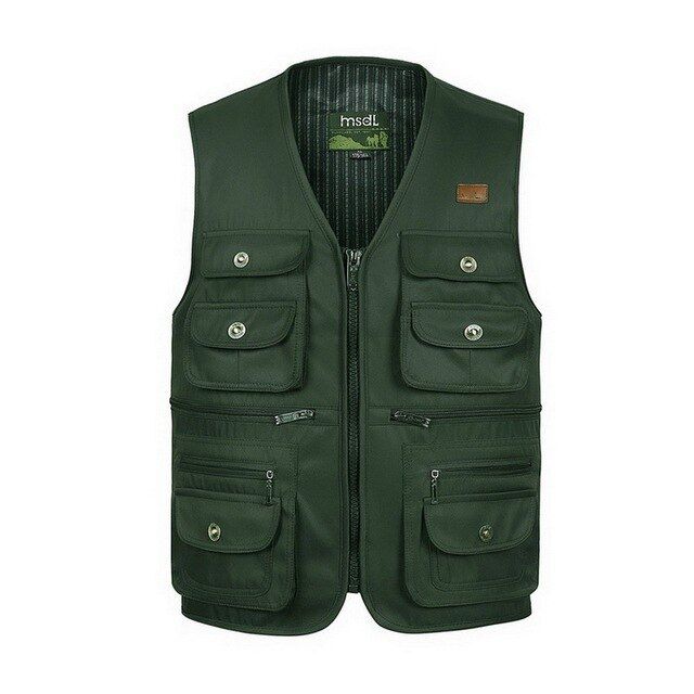 Grandwish Mens Cotton Casual Cargo Sleeveless Vest Male Collarless Jacket