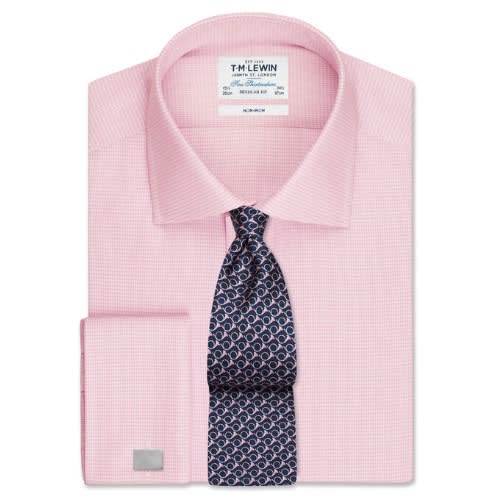 Non-iron Regular Fit Pink Micro Dogtooth Shirt – Double Cuff